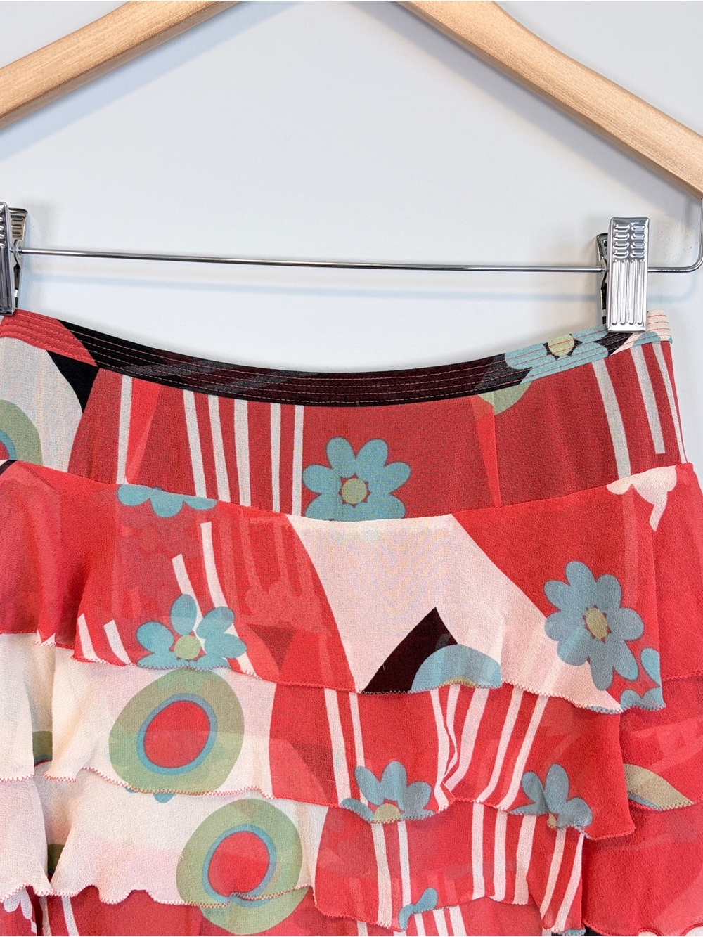 Marc Jacobs Y2K 100% Silk Tiered Ruffle Mini Skirt Abstract Floral Print Size 4 - Picture 3 of 16